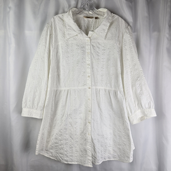 QVC Womens White Crinkle Peplum Button Down Top Plus Size 3X - Picture 1 of 9